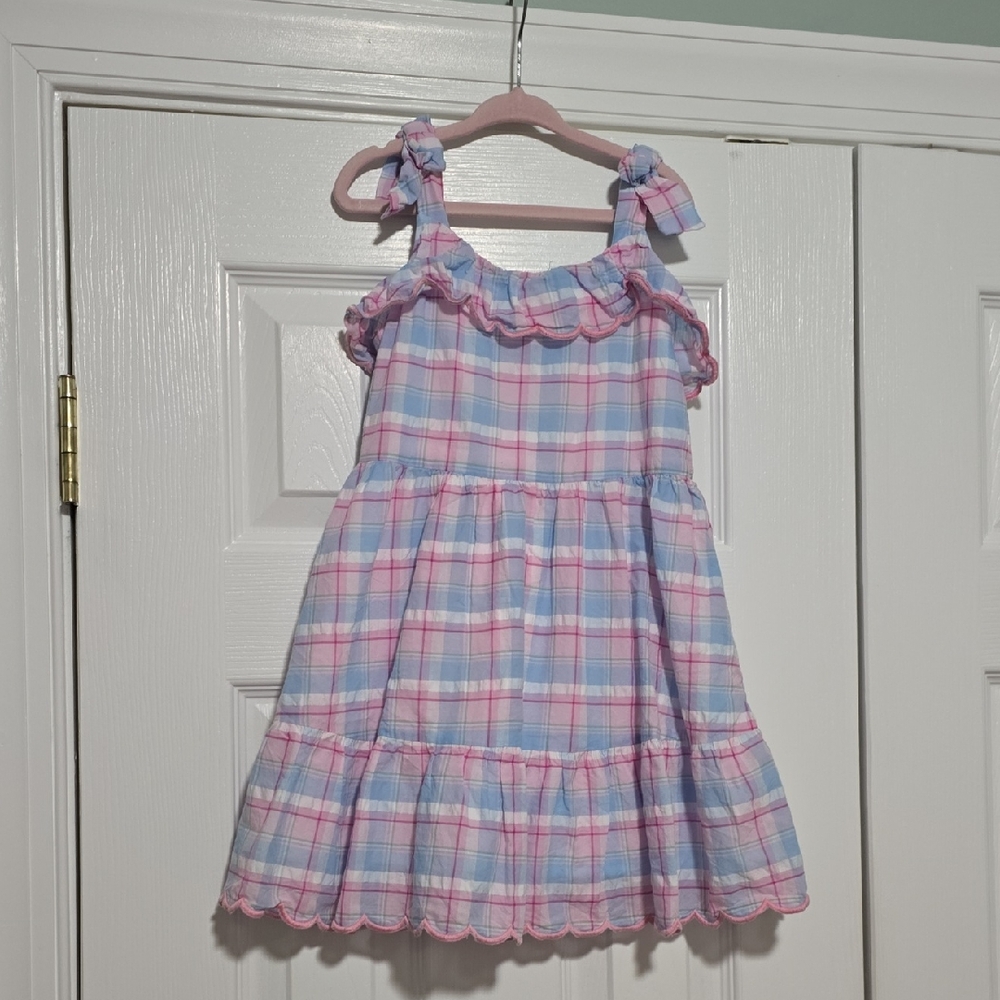 Janie and Jack Pastel Pink & Light Blue Plaid Tie-Shoulder Dress